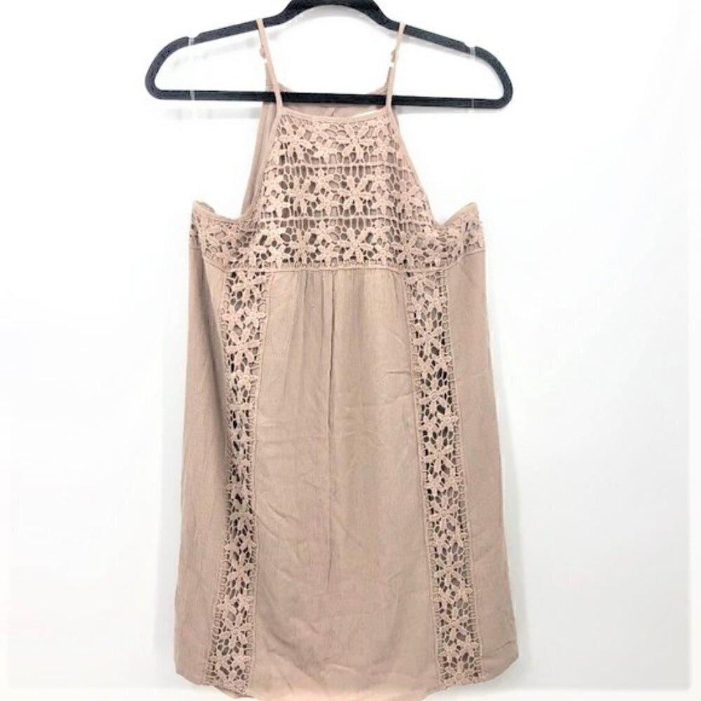 Socialite Tan Spaghetti Straps Crochet Lace Dress